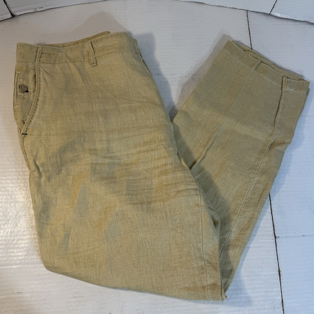 Tommy Bahama Linen 40X32 Men's Pants Loose Fit Flat Front Relax Casual Tan Beige